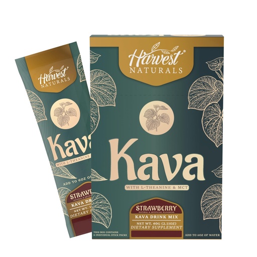 [BRSRAFI2OANWYF3L] Kava Extract with L-Theanine & MCT Drink Mix | Strawberry Flavor | On-The-Go Sticks Add to Water | 6 Sticks (6 Servings)