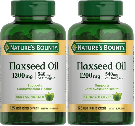 [BRSREBD5C4IAYC3V] Nature's Bounty Flaxseed and Omega 3, Dietary Supplement, Supports Cardiovascular Health, 1200mg, Softgels, 125 ct (Pack of 2)