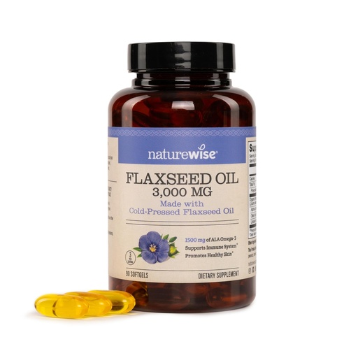[BRSRACA2OYNQIG3V] NatureWise Flaxseed Oil 3000 mg, Fish Free Omega 3 with 1500 mg ALA - Plant Based Omega 3 6 9 Supplement - Organic, Cold Pressed, Non-GMO - 90 Softgels[30-Day Supply]