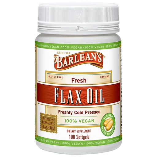 [BRSREZY5OINBQ2DP] Barlean's Vegan Flaxseed Oil Supplements, Cold-Pressed Flax Seed Supplement Softgels with 1650 mg ALA Fatty Acids, 100 Count