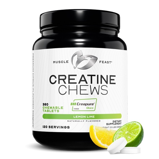 [BRSW2GL5BYPWGCQV] Muscle Feast Creatine Monohydrate Chewables - Vegan & Gluten-Free Creapure Creatine Chews for Men & Women - Delicious Citrus-Flavored Creatine Tablets for Muscle Building - Lemon Lime, 360 Tabs