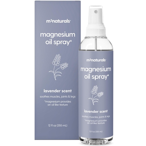 [BRSRABAHBABQMHLK] M3 Naturals Lavender Magnesium Oil Spray for Sore Muscles, Feet, Joints and Leg Cramps, Supports Restful Sleep and Post-Workout Recovery, With Chamomile Oil & Stem Cell extract, 12 fl oz