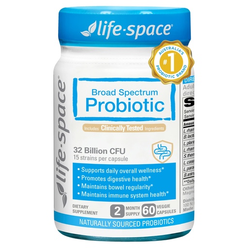 [BRSWYCYNCENWEH3P] Life-Space Premium Broad Spectrum Probiotics, 2 Month Serving, 32 Billion CFU & 15 Diverse Strains, Formulated for Daily Digestive Health & Immune Health, Probiotics for Women & Men, 60 Veg Capsules