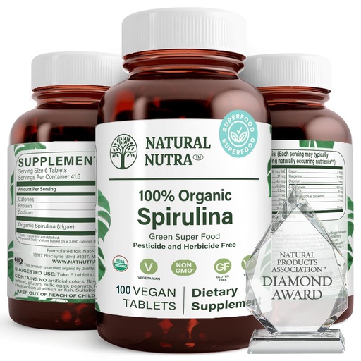 [BRSWIGA7DF5BCEL4] Natural Nutra 100% USDA Organic Spirulina Tablets, Helps Maintain Body Fats, Promotes Liver Health, Promotes Immune System, Helps Improve Metabolism, Promotes Immunity, 300mg, 100 Vegan Tablets