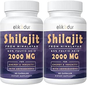 [BRSROFLQOAOQ2ELB] 2000 MG Shilajit Supplement, 100% Pure Shilajit with 85+ Trace Minerals & 60% Fulvic Acid, Boost Energy & Immunity, Vegan, Natural, 120 Capsules