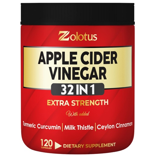 [BRSRMBANC4FGCHQZ] Zolotus 32 in 1 Apple Cider Vinegar Capsules with Turmeric, Cinnamon, Milk Thistle, Elderberry, Quercetin for Support Digestion, Vitality 120 Capsules