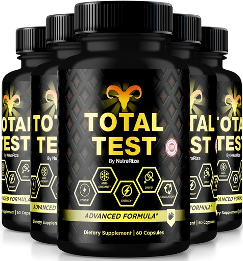 [BRSRAFL3AAMQ4G34] (5 Pack) Total Test Pills, All Natural Supplement to Achieve Peak Fitness Level, Premium Capsules to Support Muscle Gain, Energy and Overall Wellness, Official TotalTest Reviews (300 Capsules)