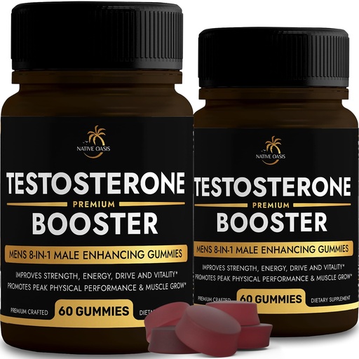[BRSROHY2BYDQGHYU] (2 Bottles) Testosterone Booster Gummies | Superior 8-in-1 Complex | Maca, Ashwagandha, L-Arginine, Tribulus & More | Male Enhancement Test Booster for Men | Energy and Performance Enhancer | 120ct.