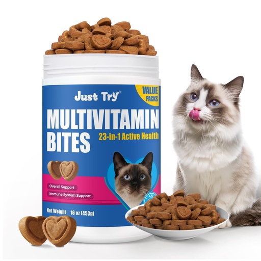 [BRSRGYAOCIFAM2Q3] Just Try 23 in 1 Taurine for Cats Vitamins Treats with L-Lysine for Immune, Joint Support Skin & Coat & Heart Health - Multivitamin, HIV Omega 3, Biotin Supplements for Indoor & Senior Cat - 16 oz