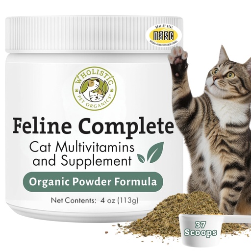 [BRSWIAIHAANQI3TE] Wholistic Pet Organics Feline Complete - 4 oz - Organic Cat Multivitamin + Probiotic Supplement for Overall Health, Skin & Coat Support - Cat Vitamins for Cats Health - Kitten & Senior - 37 Scoops