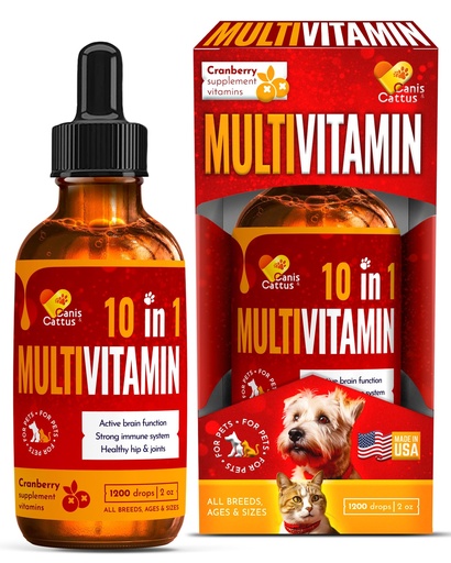 [BRSRGAYDCEHRMETA] Cat Vitamins for Indoor Cats with Glucosamine for Skin, Coat, Hips & Joints Support – Liquid Dog Vitamins Multivitamin B, C, D for All Pet Sizes – Urination, Breathing, Digestion Care – 2 oz Bottle