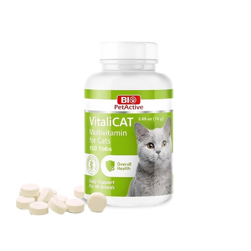 [BRSWECQKOIBB4ET6] Bio PetActive VitaliCAT Multivitamin Chews for Cats with Biotin, Vitamins A E B-Complex & Amino Acids - Supports Healthy Skin, Shiny Coat & Overall Wellness - 150 Chewable Tablets