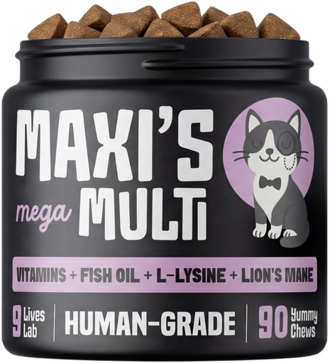 [BRSRECQBAVYQ4CLH] Human-Grade Cat Multivitamin | 15-in-1 Cat Vitamins for Indoor Cats + Taurine + Fish Oil + L-lysine + Lion's Mane | Feline Vitamins and Supplements | 45 Day Supply of Soft Chews