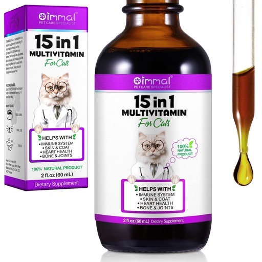 [BRSREYABOUIRG3LX] Cat Vitamins, 15 in 1 Cat Multivitamin Liquid Drops, Cats Vitamins and Supplements with Glucosamine and Probiotics, Vitamin for Cats Skin Coat, Immunity, Gut Digestion, Joint, Heart, 60ML
