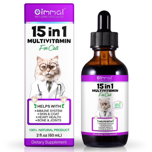 [BRSREYDRB4MROHLD] 15-in-1 Multivitamin Drops for Cats - Immune Support, Skin & Coat Health, Digestion, Joint Care - with Vitamins A, B, C, D, E - Liquid Supplement for All Life Stages, Easy to Use, 2 fl.oz
