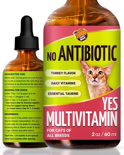 [BRSREBI3DIIBY3AV] Cat Multivitamin Complex with Turkey Flavor – Natural Cat Antibiotic Liquid Alternative to Help with Allergies, UTIs & Cough – Herbal No Antibiotic Yes Multivitamin for All Breeds – 2 Oz