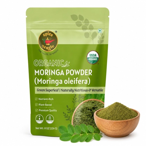[BRSRECQBBEFGGEI4] Spice Magic Organic Moringa Powder 8oz (226g) | USDA Organic Moringa Oleifera Leaf Powder | 100% Pure, Lab Tested | Non-GMO Gluten Free | Great for Smoothies Tea & Cooking I Sourced from India