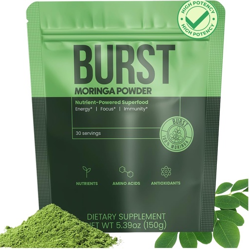 [BRSRE2QBB4FRACTU] Burst Moringa Powder Organic 150g | Wild Harvested 100% Pure Moringa Leaf from the Miracle Tree, Non-GMO, Gluten-Free, Vegan | Rich in Vitamins, Minerals & Antioxidants | Natural Superfood Powder