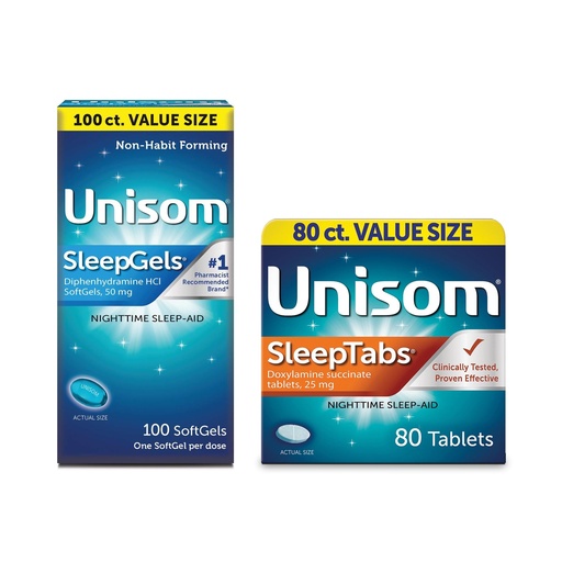 [BRSRAAT2A4FRYYLU] Unisom Nighttime Sleep-Aid Gels, Diphenhydramine HCI, 100 Count SleepTabs, Nighttime Sleep-aid, Doxylamine Succinate, 80 Tablets