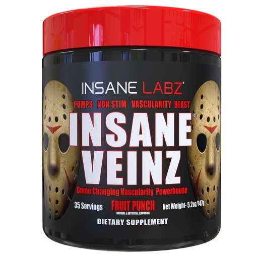[BRSWGBQ7CUIWODQ7] Insane Labz Insane Veinz Non Stimulant NO Enhancing Powder, Nitric Oxide Booster, Loaded with Agmatine Sulfate and Betaine Anhydrous, Increase Vascularity, 35 Srvgs, Fruit Punch