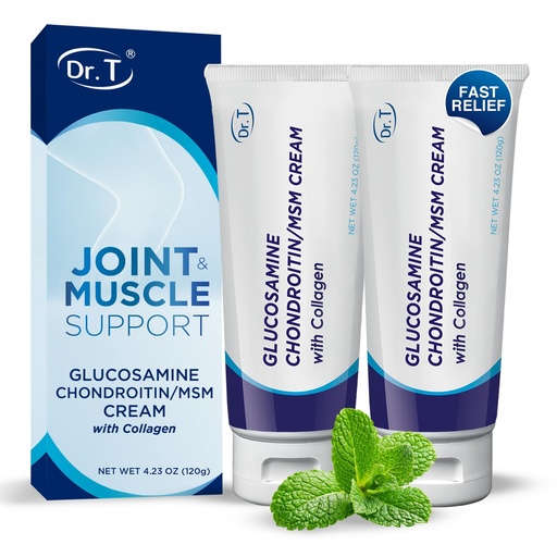 [BRSRAC34A4FAOG3L] Dr. T Glucosamine Chondroitin Cream - Premium Formula with MSM and Collagen for Joint and Muscle Discomfort - Maintains Joint Strength, Flexibility & Muscle Mobility - 4.23 oz / 120g (2 Pack)