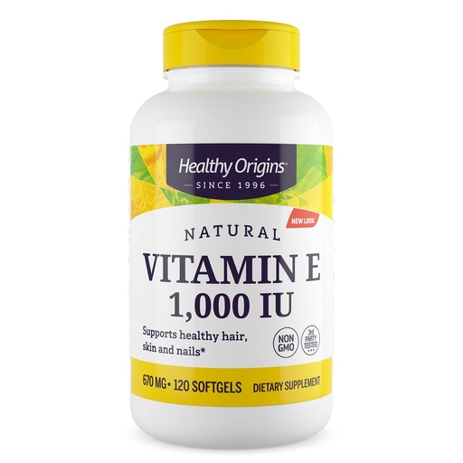 [BRSWIEDZDIMQEDLY] Healthy Origins Vitamin E, 1,000 IU (Natural) Mixed Tocopherols - Vitamin E Supplement - Gluten-Free & Non-GMO Skin, Hair & Nails Vitamin - 120 Softgels