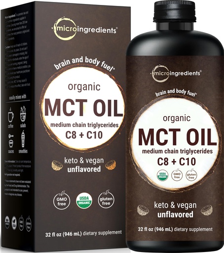 [BRSROYL3OYMWEAYZ] MCT Oil Organic, 32 fl oz |100% Virgin Coconut with C8 + C10 Fatty Acids | Great for Coffee or Dressings | Unflavored, Keto, Vegan