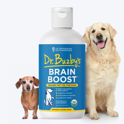 [BRSRAFANCQCRYDTX] Dr. Buzby’s Brain Boost Organic MCT Oil for Dogs, 16 Oz Human Grade MCTs C8, C10, Senior Dog Dementia, Made from Pure Organic Coconut Oil, Medium Chain Triglyceride Liquid Dog Supplement