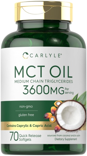 [BRSRO2QZA55BU3IZ] Carlyle MCT Oil Capsules | 3600mg | 70 Softgels | Keto Coconut Oil | with Caprylic & Capric Acid | Non-GMO and Gluten Free Supplement