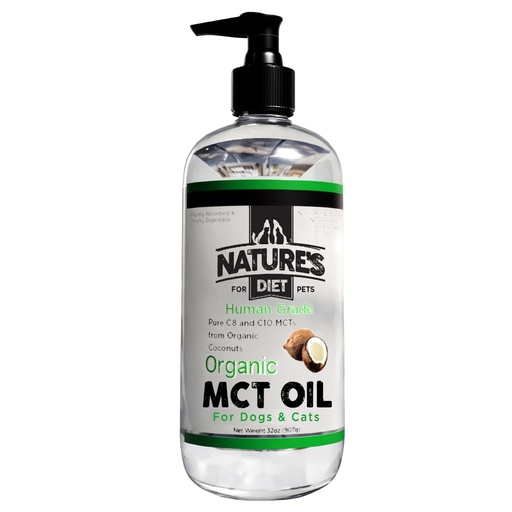 [BRSRAGA6BUIWOC3B] Nature's Diet Organic MCT Oil for Dogs and Cats, 32 oz (907g), Human Grade, Pure C8 and C10 MCTs from Organic Coconuts