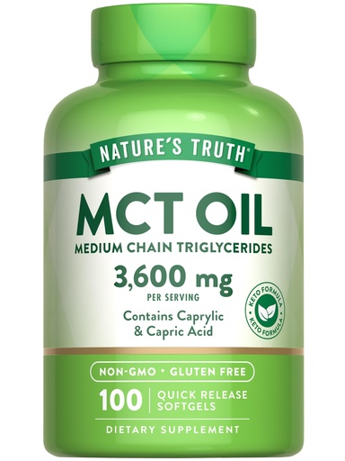 [BRSWGCT2OUGR62A6] Nature's Truth MCT Oil Pills | 3600mg | 100 Softgels | Keto Friendly | with Caprylic & Capric Acid | Non-GMO and Gluten Free Supplement