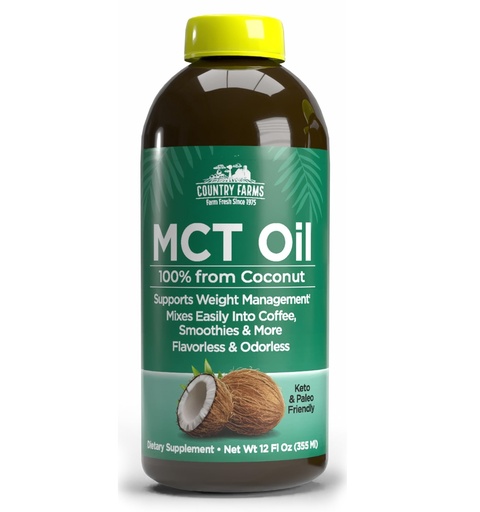 [BRSRAFIFDMPQO2A3] COUNTRY FARMS MCT Oil, Brain and Body Fuel from Coconuts*, Promotes Natural Energy, Keto and Paleo Friendly, Flavorless and Odorless, Non-GMO, 12 Fl Oz