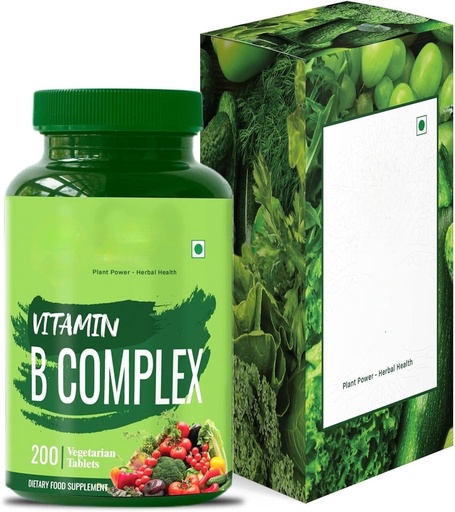 [BRSRAFL2OJ7WCDQ6] Vitamin B Complex 100% RDA - 200 Tablets/Capsules - B Vitamins Supplement (B1, B2, B3, B5, B6, B7, B9, B12), Green