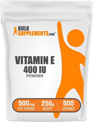 [BRSWIFY7OMIBWFLK] BulkSupplements.com Vitamin E 400 IU Powder - as D-Alpha Tocopherol, Nutritional Supplements - Gluten Free, 500mg per Serving, 250g (8.8 oz) (Pack of 1)