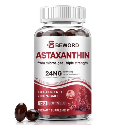 [BRSRGAI7C55BGCLH] BEWORD Astaxanthin 24mg with MCT Oil, 120 Softgels 4-Month Supply | Premium Antioxidant Supplements | Natural Microalgae, Triple Strength | Supports Skin & Eye Health | Non-GMO, Gluten & Soy-Free