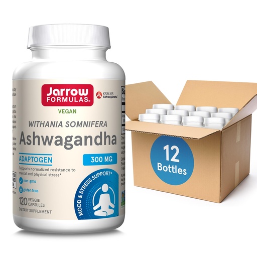 [BRSRMAI7AABAEAL5] Jarrow Formulas Ashwagandha 300 mg - 120 Veggie Capsules - Overall Health & Resistance to Fatigue - Supplement Supports Endurance, Muscle Recovery & Cognitive Health - 60 Servings (Pack of 12)