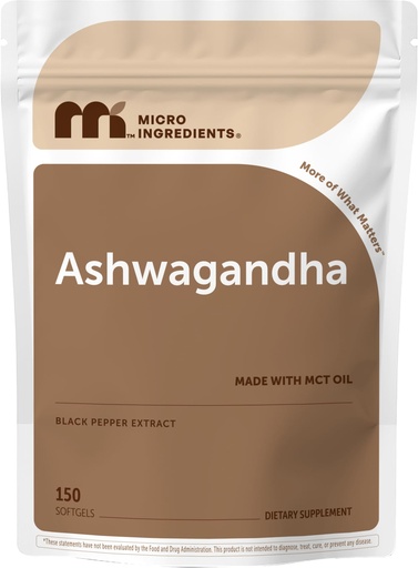 [BRSRGHD5AQHAAYLP] Micro Ingredients Ashwagandha Supplements | 150 Coconut MCT Oil Softgels with Black Pepper Extract | Non-GMO, Gluten Free