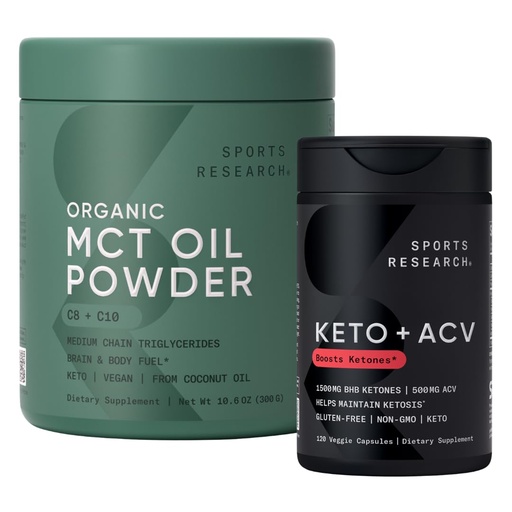 [BRSRGCYPAB6GK2TH] Sports Research® Keto Pack - Organic MCT Oil Powder C8 + C10 and Keto + ACV Capsules with 500mg of Apple Cider Vinegar & 1500mg goBHB Exogenous Ketones