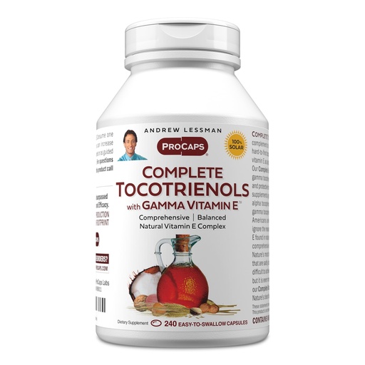[BRSWIFAQOMOAK33C] ANDREW LESSMAN Complete Tocotrienols with Gamma Vitamin E 240 Softgels - Eight Forms of Vitamin E (Alpha, Beta, Gamma, Delta Tocopherols and Tocotrienols). Powerful Anti-oxidant. No Additives