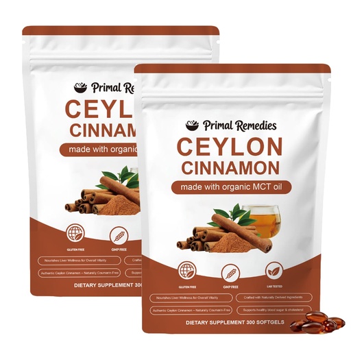[BRSRGBIBBAIWAD3V] Ceylon Cinnamon Made with mct Oil, Primalremedies Ceylon Cinnamon,Gluten Free, Non-GMO, Highly Bioavailable - 300 Softgels (2PCS)