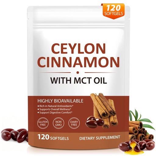 [BRSRGBAHCQPWE3DG] Ceylon Cinnamon SoftGels with MCT Oil – Non-GMO, Gluten-Free, 120 Softgels