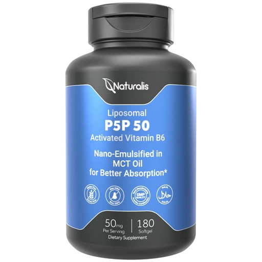 [BRSREHYDAABBOFA7] Naturalis Liposomal P-5-P 50mg Activated Vitamin B6 Nano-Emulsified in MCT Oil for Better Absorption | Non-GMO and Soy Free | Support Energy Metabolism and Neurological Function | 180 Softgels