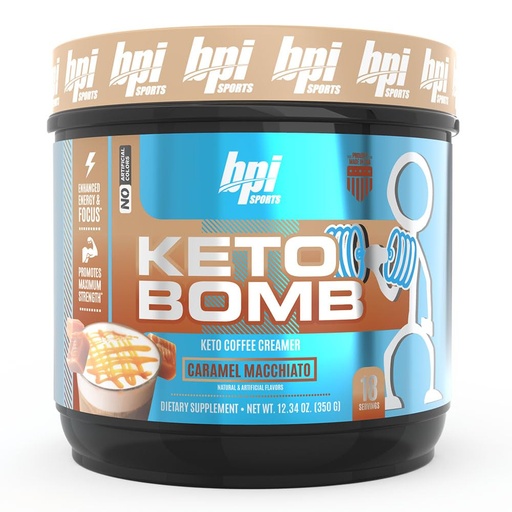 [BRSWKHDQAYIWGGDB] BPI Sports Keto Bomb Coffee Creamer - Supports Energy and Hydration - MCT and Electrolytes - with Calcium - Caramel Macchiato, 18 Servings