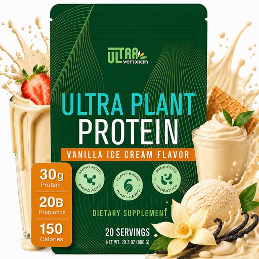 [BRSRYYAECN7GEETL] 30g Organic Vegan Protein Powder, Plant-Based Protein Powder, Meal Replacement, 20 Billion Probiotics, 0g Sugar, Energy, Focus, Recovery, Dairy-Free, Easy Digestion, Vanilla, 20 Servings