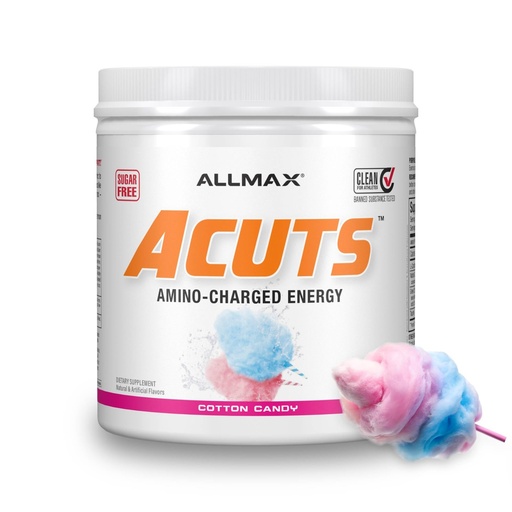 [BRSWGZT3BEMAYCT5] ALLMAX ACUTS Amino Energy Powder - Amino Acids Supplement, Cotton Candy, 30 Servings, Caffeine, Green Coffee Extract, 2000 mg Taurine, L-Carnitine, Sugar Free, Gluten & Dye Free, Amino Acid Drink