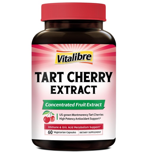 [BRSRABI2BBYBGET2] Vitalibre Tart Cherry Capsules, 500 mg Tart Cherry Extract Per Capsule, Uric Acid Balance, Immune Support, Non-GMO, 60 Vegan Capsules