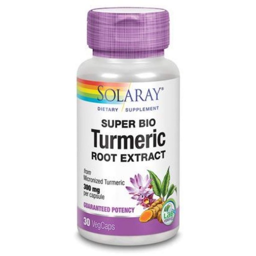 [BRSWKZTZAUCRYF3U] SOLARAY Super Bio Turmeric Curcumin Supplement 300mg - from Micronized Turmeric Root Extract - with 20% Curcumin for Wellness Support - Non-GMO, Vegan, Lab Verified, 60-Day Guarantee, 30 Servings