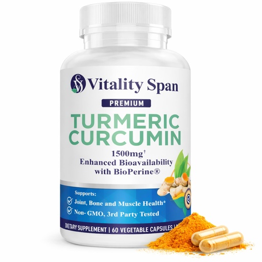 [BRSREZTQAUIWMG3H] Turmeric Curcumin Supplement 1500mg – 95% Curcuminoids with 10mg BioPerine Black Pepper – High Absorption Antioxidant Support – Made in USA – 60 Veg Capsules
