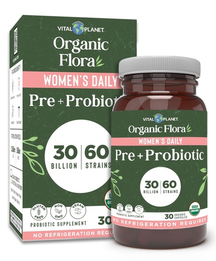 [BRSREAALOBYBUH3X] Vital Planet - Organic Flora Probiotics for Women, Women's Daily Shelf Stable Probiotic 30 Billion CFU, 60 Diverse Strains, Prebiotic Organic Mushroom Blend, Immune and Digestive Health 30 Capsules