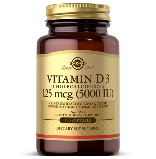 [BRSWIYIBB5YAIHDK] Solgar Vitamin D3 (Cholecalciferol) 125 MCG (5000 IU), 100 Softgels - Helps Maintain Healthy Bones & Teeth - Immune System Support - Non GMO, Gluten-Free, Dairy Free - 100 Servings